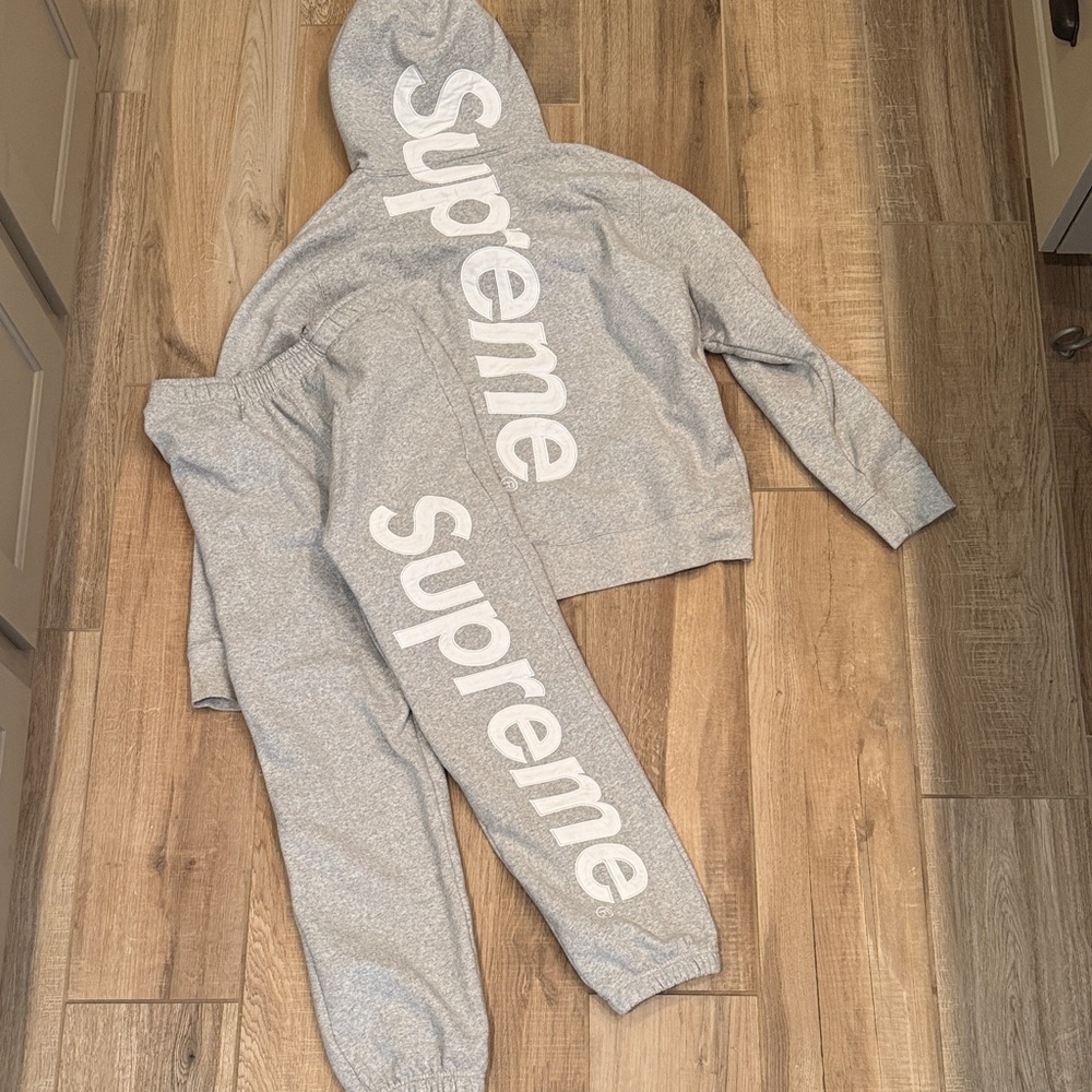 Supreme Heather Gray Tracksuit with White Logo